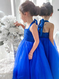 A-Line/Princess Tulle Ruffles Halter Sleeveless Tea-Length Flower Girl Dresses TPP0007464