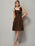 A-Line/Princess Straps Sleeveless Pleats Short Taffeta Bridesmaid Dresses TPP0005769