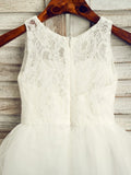 A-Line/Princess Tulle Lace Scoop Sleeveless Tea-Length Flower Girl Dresses TPP0007524