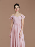 A-Line/Princess Off-the-Shoulder Sleeveless Ruched Floor-Length Chiffon Bridesmaid Dresses TPP0005324