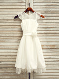 A-Line/Princess Chiffon Lace Scoop Sleeveless Tea-Length Flower Girl Dresses TPP0007518