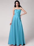 A-Line/Princess Strapless Sleeveless Pleats Long Elastic Woven Satin Bridesmaid Dresses TPP0005835