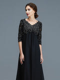 A-Line/Princess V-neck 1/2 Sleeves Beading Chiffon Floor-Length Mother of the Bride Dresses TPP0007218