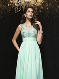 A-Line/Princess Sheer Neck Beading Sleeveless Long Chiffon Dresses TPP0003671