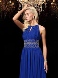 A-line/Princess Jewel Beading Sleeveless Long Chiffon Dresses TPP0003108