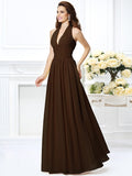 A-Line/Princess Halter Pleats Sleeveless Long Chiffon Bridesmaid Dresses TPP0002801