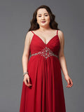 A-Line/Princess Spaghetti Straps Beading Sleeveless Long Chiffon Plus Size Dresses TPP0002460