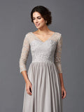 A-Line/Princess V-neck Ruffles 3/4 Sleeves Long Chiffon Mother of the Bride Dresses TPP0007308