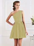 A-Line/Princess Pleats One-Shoulder Sleeveless Short Chiffon Bridesmaid Dresses TPP0005024