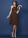 A-Line/Princess Bateau Sash/Ribbon/Belt Sleeveless Short Chiffon Bridesmaid Dresses TPP0005370