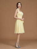 A-Line/Princess Bateau Sleeveless Short/Mini Ruffles Chiffon Bridesmaid Dresses