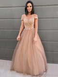 A-Line/Princess Applique Tulle Sleeveless Floor-Length Off-the-Shoulder Dresses TPP0009077