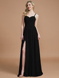 A-Line/Princess Spaghetti Straps Sleeveless Ruched Floor-Length Chiffon Bridesmaid Dresses TPP0005244