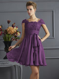 A-Line/Princess Scoop Short Sleeves Lace Short Chiffon Bridesmaid Dresses TPP0005086