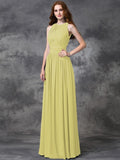 A-line/Princess Jewel Ruched Sleeveless Long Chiffon Bridesmaid Dresses TPP0005189