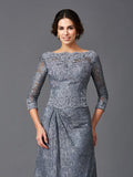 A-Line/Princess Bateau Lace 3/4 Sleeves Long Net Mother of the Bride Dresses TPP0007283