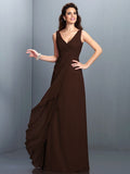 A-Line/Princess Straps Pleats Sleeveless Long Chiffon Bridesmaid Dresses TPP0002855