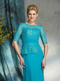 Sheath/Column Bateau Applique 1/2 Sleeves Long Chiffon Mother of the Bride Dresses TPP0007431