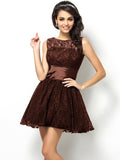 A-Line/Princess Bateau Lace Sleeveless Short Lace Bridesmaid Dresses TPP0005486