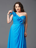 A-Line/Princess One-Shoulder Rhinestone Sleeveless Long Chiffon Plus Size Dresses TPP0004258