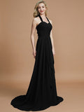 A-Line/Princess Halter Sleeveless Chiffon Sweep/Brush Train Bridesmaid Dresses TPP0005446