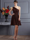 A-Line/Princess One-Shoulder Sleeveless Pleats Short Chiffon Bridesmaid Dresses TPP0005105