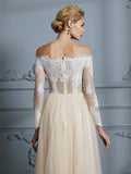 A-Line/Princess Off-the-Shoulder Long Sleeves Floor-Length Lace Tulle Wedding Dresses TPP0006638