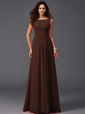 A-Line/Princess Scoop Ruffles Sleeveless Long Chiffon Bridesmaid Dresses TPP0005023