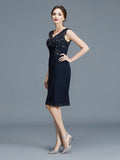 Sheath/Column V-neck Ruffles Chiffon Sleeveless Knee-Length Mother of the Bride Dresses TPP0007325