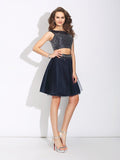 A-Line/Princess Bateau Beading Sleeveless Short Net Two Piece Dresses TPP0003631