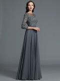 A-Line/Princess 3/4 Sleeves Bateau Floor-Length Chiffon Mother of the Bride Dresses TPP0007092