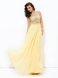 A-line/Princess Bateau Beading Sleeveless Long Chiffon Dresses TPP0003319