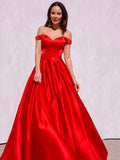 A-Line/Princess Sleeveless Off-the-Shoulder Satin Ruffles Floor-Length Dresses TPP0004529