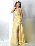 A-Line/Princess Sheer Neck Beading Sleeveless Long Chiffon Dresses TPP0002378