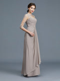 A-Line/Princess Sheer Neck 3/4 Sleeves Ruffles Chiffon Floor-Length Mother of the Bride Dresses TPP0007219