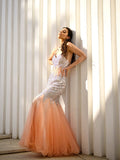 Trumpet/Mermaid V-neck Sleeveless Tulle Floor-Length Sequin Dresses TPP0001956