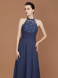 A-Line/Princess Scoop Sleeveless Sweep Train Chiffon Lace Bridesmaid Dress TPP0005607