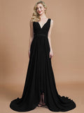 A-Line/Princess Sleeveless V-neck Chiffon Sweep/Brush Train Bridesmaid Dresses TPP0005308