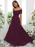 A-Line/Princess Chiffon Ruched Off-the-Shoulder Sleeveless Floor-Length Bridesmaid Dresses TPP0004920