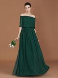 A-Line/Princess Pleats Off-the-Shoulder Floor-Length Chiffon Bridesmaid Dress TPP0005361