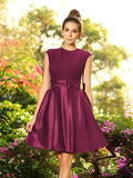 A-Line/Princess High Neck Bowknot Sleeveless Short Satin Bridesmaid Dresses TPP0005229