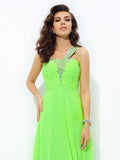 A-line/Princess One-Shoulder Rhinestone Sleeveless Long Chiffon Dresses TPP0003548