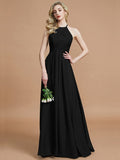 A-Line/Princess Halter Sleeveless Ruched Floor-Length Chiffon Bridesmaid Dresses TPP0005208