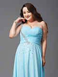 A-Line/Princess One-Shoulder Rhinestone Sleeveless Long Chiffon Plus Size Dresses TPP0004207