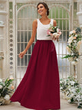 A-Line/Princess Chiffon Ruffles Scoop Sleeveless Floor-Length Bridesmaid Dresses TPP0004949