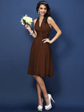 A-Line/Princess Halter Hand-Made Flower Sleeveless Short Chiffon Bridesmaid Dresses TPP0005668