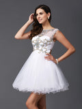 A-Line/Princess Scoop Beading Sleeveless Short Net Dresses TPP0002584