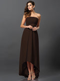 A-Line/Princess Strapless Sleeveless High Low Chiffon Bridesmaid Dresses TPP0005340