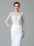 Trumpet/Mermaid Jewel Lace Long Sleeves Long Satin Wedding Dresses TPP0006249