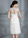 A-Line/Princess Sleeveless Scoop Knee-Length Lace Satin Wedding Dresses TPP0006795